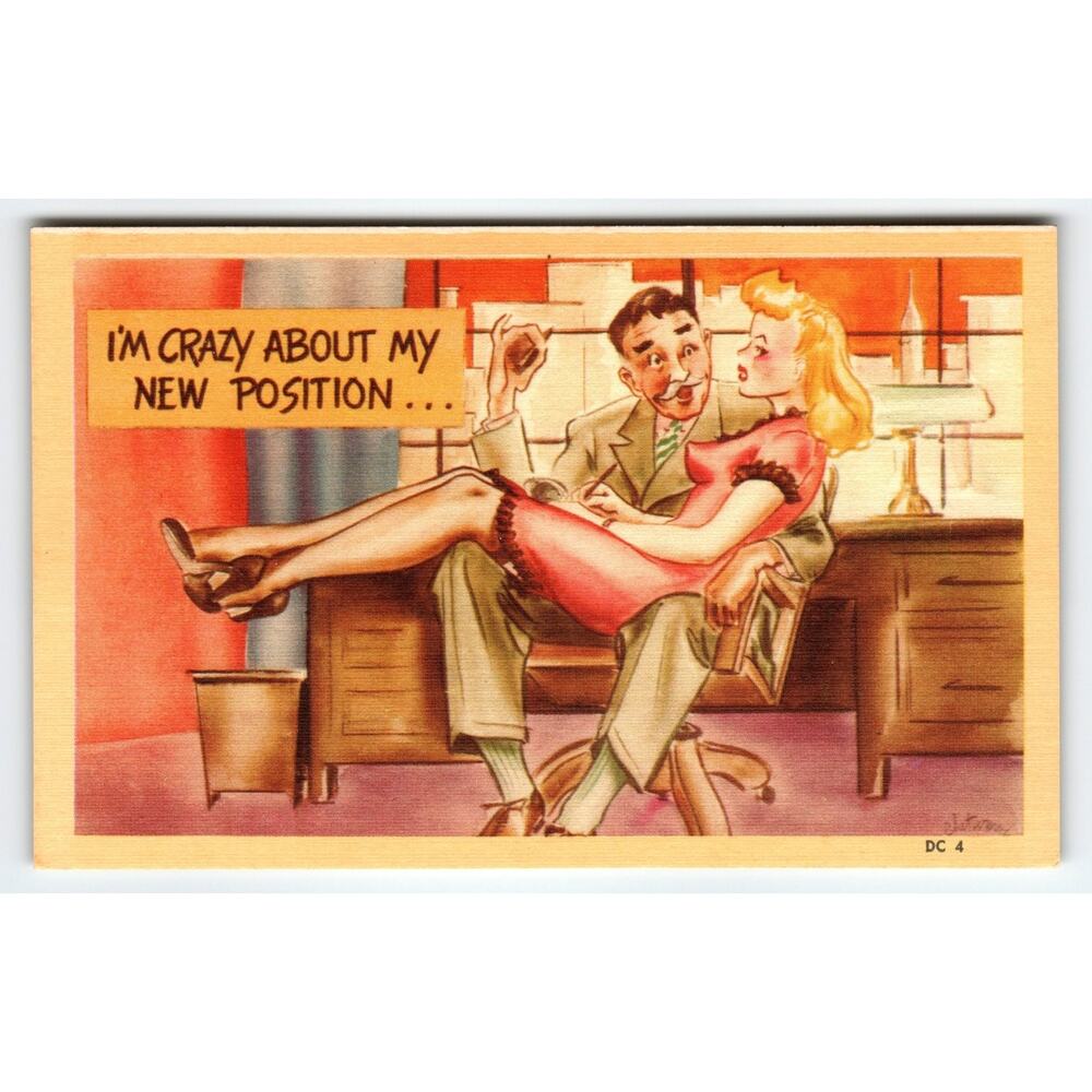 Vintage 1950s Linen Comic Postcard I'm Crazy About My New Position DC 4